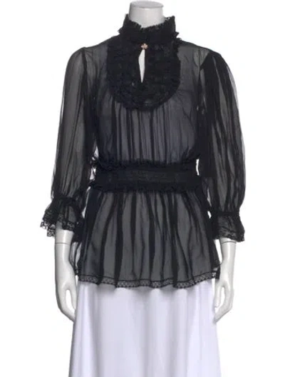 Pre-owned Dolce & Gabbana Silk Three-quarter Sleeve Blouse In Black