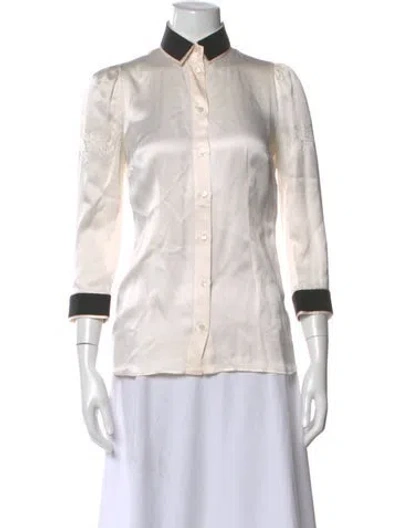 Pre-owned Dolce & Gabbana Silk Three-quarter Sleeve Blouse In White