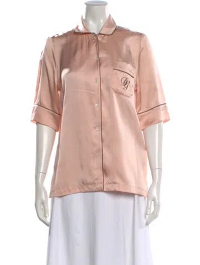 Pre-owned Dolce & Gabbana Silk Three-quarter Sleeve Button-up Top In Pink