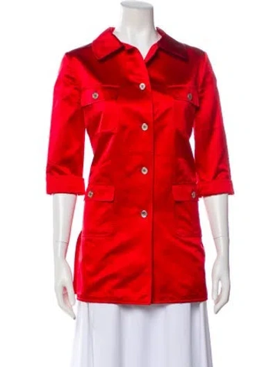 Pre-owned Dolce & Gabbana Silk Three-quarter Sleeve Button-up Top In Red