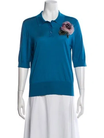 Pre-owned Dolce & Gabbana Silk Three-quarter Sleeve Polo In Blue