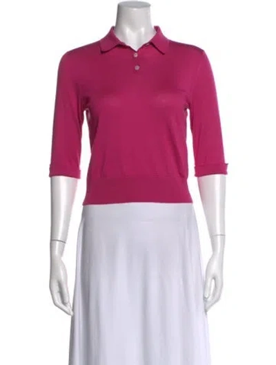 Pre-owned Dolce & Gabbana Silk Three-quarter Sleeve Polo In Pink