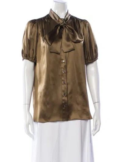 Pre-owned Dolce & Gabbana Silk Tie Neck Blouse In Brown