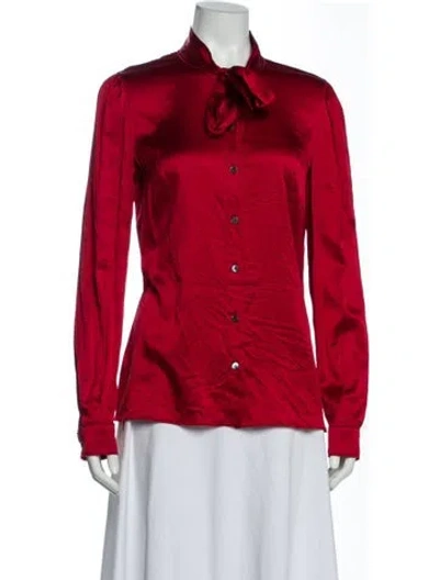 Pre-owned Dolce & Gabbana Silk Tie Neck Blouse In Burgundy