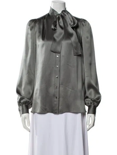 Pre-owned Dolce & Gabbana Silk Tie Neck Blouse In Gray