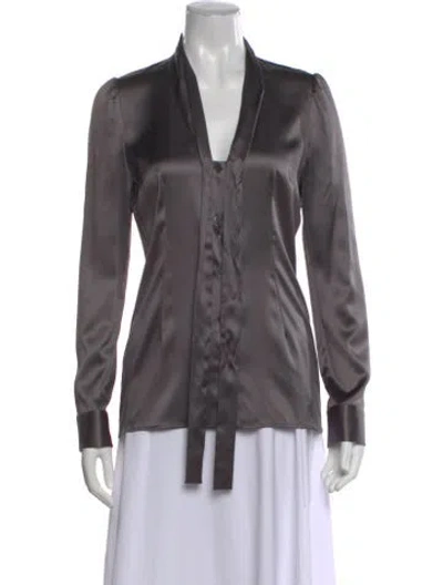 Pre-owned Dolce & Gabbana Silk Tie Neck Blouse In Gray