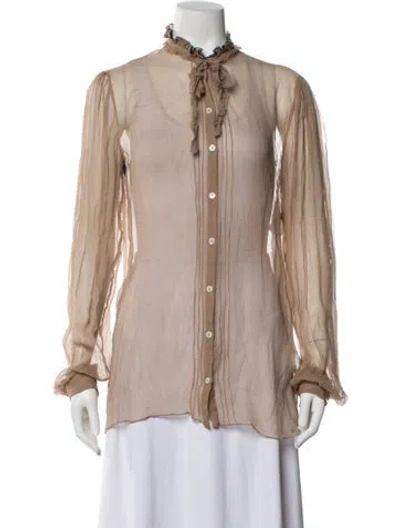 Pre-owned Dolce & Gabbana Silk Tie Neck Blouse In Neutral