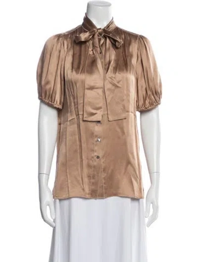 Pre-owned Dolce & Gabbana Silk Tie Neck Blouse In Neutrals