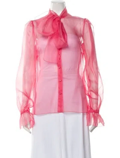 Pre-owned Dolce & Gabbana Silk Tie Neck Blouse In Pink
