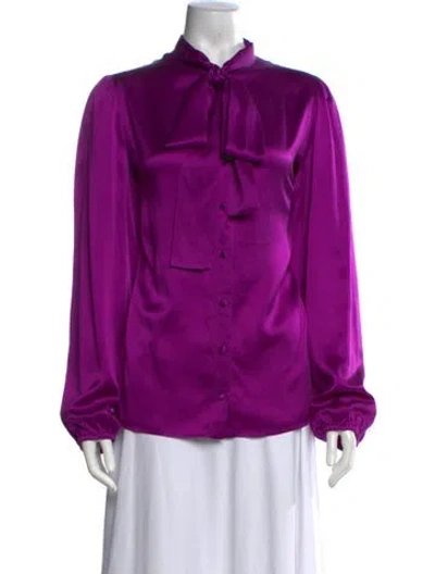 Pre-owned Dolce & Gabbana Silk Tie Neck Blouse In Purple