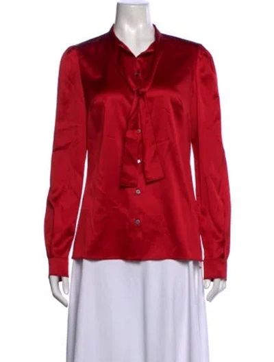 Pre-owned Dolce & Gabbana Silk Tie Neck Blouse In Red