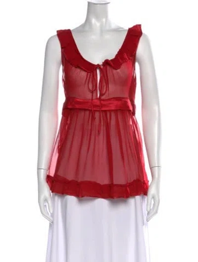 Pre-owned Dolce & Gabbana Silk Tie Neck Blouse In Red