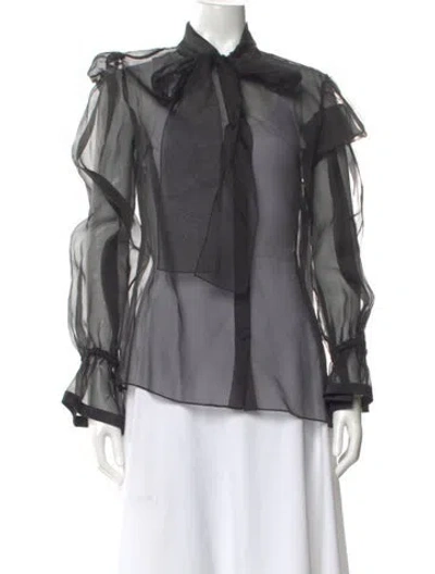 Pre-owned Dolce & Gabbana Silk Tie Neck Blouse W/ Tags In Black