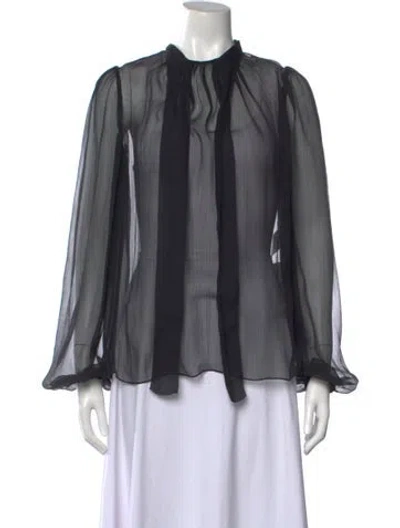 Pre-owned Dolce & Gabbana Silk Tie Neck Blouse W/ Tags In Black