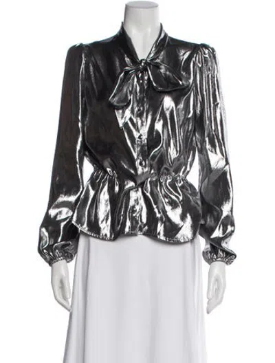 Pre-owned Dolce & Gabbana Silk Tie Neck Bodysuit In Grey/metallic