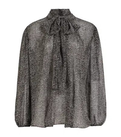 DOLCE & GABBANA SILK CHEVRON TIE-NECK BLOUSE