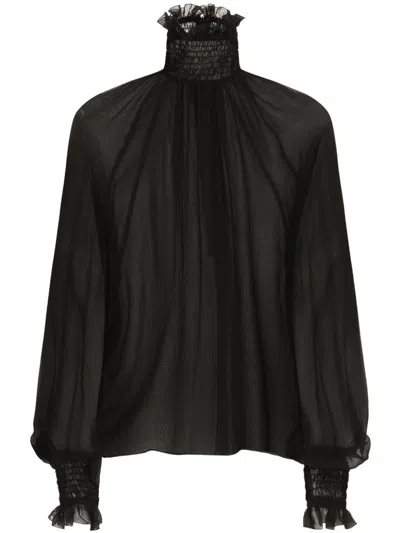 Dolce & Gabbana High-neck Sheer Silk Blouse In Black