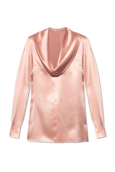 Dolce & Gabbana Silk Top With Draped Neckline In Pink