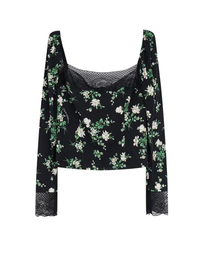 Dolce & Gabbana Floral-print Lace-trimmed Silk-blend Top In Black
