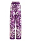 Dolce & Gabbana Majolica Print High Rise Wide Leg Pants In Purple