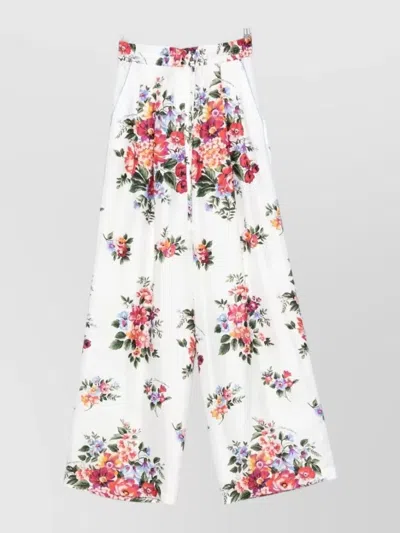 Dolce & Gabbana Silk Trousers Wide Leg Floral Pattern In Multi