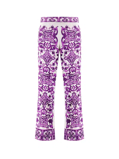 DOLCE & GABBANA SILK TROUSERS WITH MAIOLICA PRINT