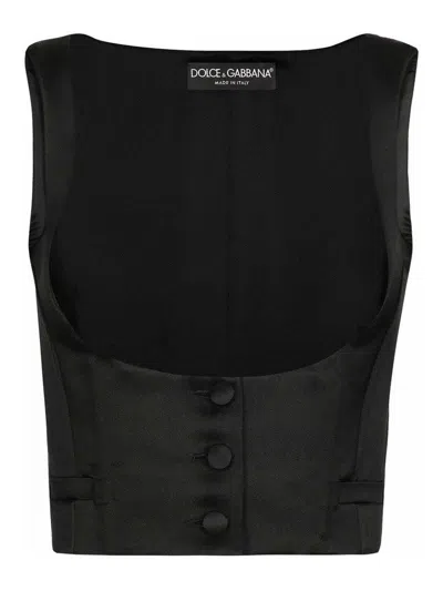 Dolce & Gabbana Double-breasted Scoop Neck Waistcoat In Black