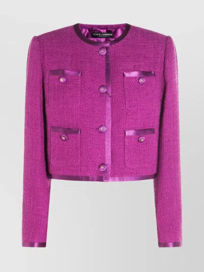 Dolce & Gabbana Silk Tweed Jacket In Purple