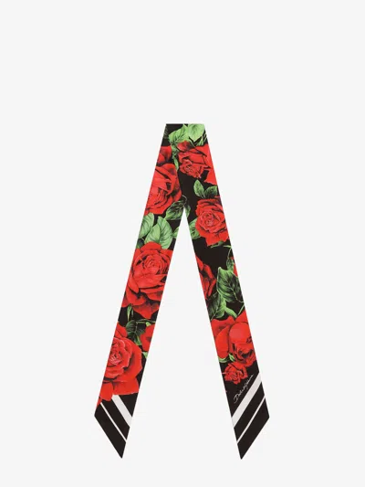 Dolce & Gabbana Silk Twill Bandeau With Bouquet Rose Print In Red