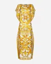 Dolce & Gabbana Yellow Dots Print Silk Maxi Dress In Print