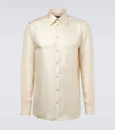 Dolce & Gabbana Silk Twill Dress Shirt In Neutral