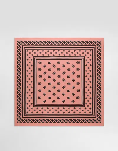 DOLCE & GABBANA SILK TWILL FOULARD WITH ALL-OVER DG LOGO PRINT (70X70)