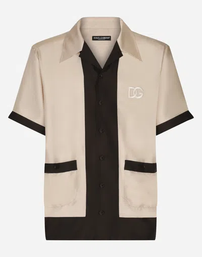 Dolce & Gabbana Dg Logo-embroidered Silk Shirt In Turtle Dove