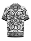 Dolce & Gabbana Maiolica Black And White Bowling Shirt With Cuban Collar And All-over Print In Silk Man In Black