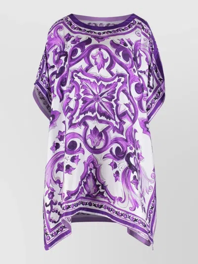 Dolce & Gabbana Silk Twill Kaftan Maiolica Print In Purple