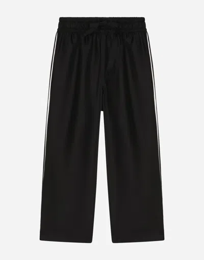 Dolce & Gabbana Silk Twill Pajama Pants With Dg Embroidery In Black