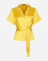 Dolce & Gabbana Belted Silk Shirt In Yellow