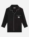 Dolce & Gabbana Silk Twill Pajama Shirt With Dg Embroidery In Black
