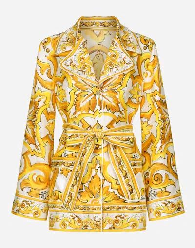 Dolce & Gabbana Silk Majolica Print Pyjama Shirt In Yellow