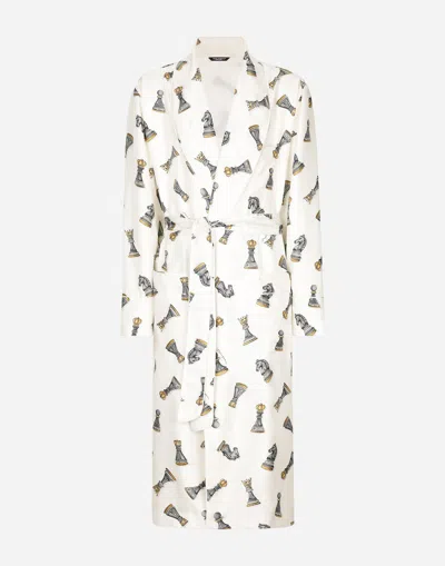Dolce & Gabbana Silk Twill Robe With Chess-piece Print