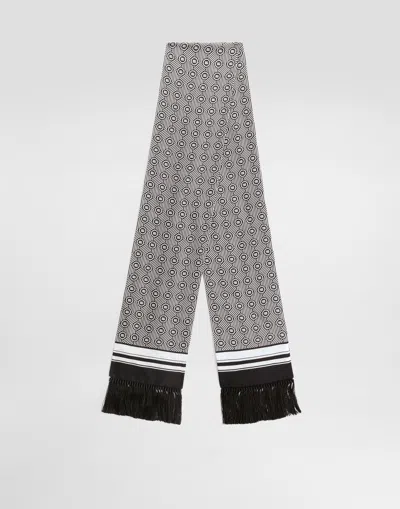 Dolce & Gabbana Silk Twill Scarf With Micro-design And Logo In White