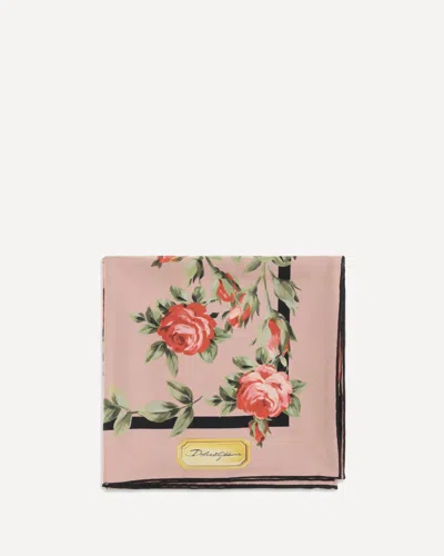 Dolce & Gabbana Silk Twill Scarf With Rose Bouquet Print In Purple
