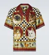 Dolce & Gabbana Cats Print Silk Bowling Shirt In Multicoloured