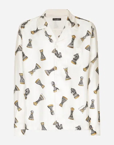 DOLCE & GABBANA SILK TWILL SHIRT WITH CHESS-PIECE PRINT