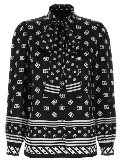 Dolce & Gabbana Silk Shirt With Bow Tie Detail In Black