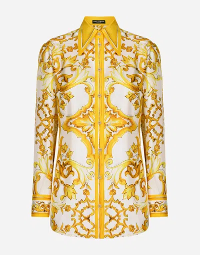 Dolce & Gabbana Silk Twill Shirt With Majolica Print