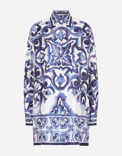DOLCE & GABBANA SILK TWILL SHIRT WITH MAJOLICA PRINT