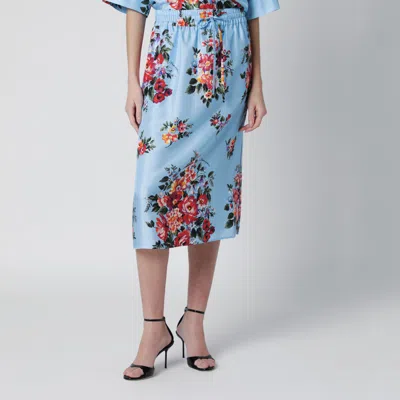 Dolce & Gabbana Silk Twill Skirt Floral Midi Length In Blue