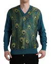 Dolce & Gabbana Green Peacock Feather Pullover Sweater In Blue