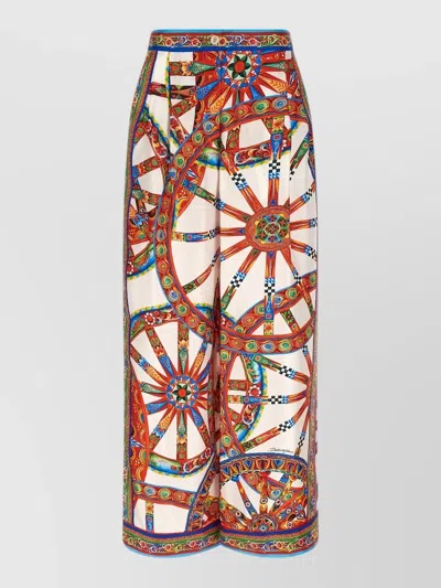 Dolce & Gabbana Silk Vanity Carretto-print Wide-leg Trousers In Multi